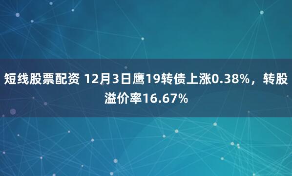 短线股票配资 12月3日鹰19转债上涨0.38%，转股溢价率16.67%